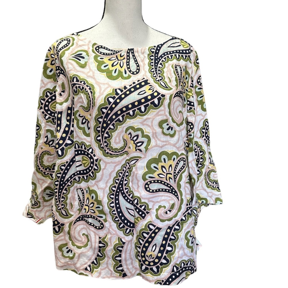 Boden Paisley Print Top - Green, Navy, and Pink